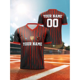 1pc Customizable Soccer Jersey for Kids - V-Neck, All-Season Polyester Sports Shirt with Personalized Name & Number, Medium Stretch Knit Fabric, Ideal for Training, Casual & Outdoor Activities