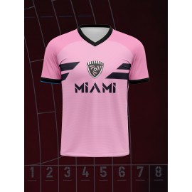 1pc Customizable Soccer Jersey for Kids - Personalized Name & Number, V-Neck, Knit Polyester, All-Season Sports & Casual Wear, Preppy Street Style, Medium Stretch, for Boys & Girls, Beach & Party Top