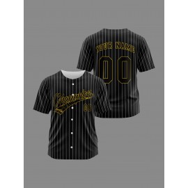 Custom Baseball Jersey for Teens, Kids Sports Training Top with Personalized Name & Number, Breathable Polyester Knit Fabric, Short Sleeve, Baseball Collar, All-Season Casual Party Wear, Slight Stretch, Outdoor & Beach Occasions
