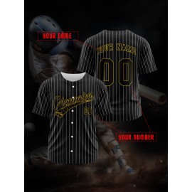 Custom Baseball Jersey for Teens, Kids Sports Training Top with Personalized Name & Number, Breathable Polyester Knit Fabric, Short Sleeve, Baseball Collar, All-Season Casual Party Wear, Slight Stretch, Outdoor & Beach Occasions