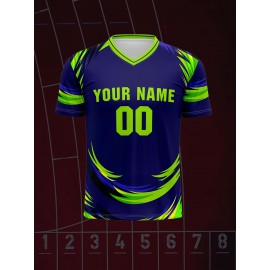 [Customizable Football Jersey] Customizable Youngsters' V-Neck Football Jersey | Personalized Name & Number, Comfortable Polyester Blend, Ideal for Sports & Outdoor Activities, Machine Washable - Blue with Yellow Accents