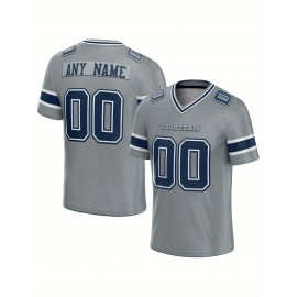 Customized Football Jersey - Personalized Team Name & Number, V-Neck Sportswear, Lightweight Summer Football Shirt with Bold Print, Casual or Team Uniform for Sports & Casual Wear