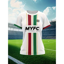 Personalized Women'S Plus Size Football Jersey - Customizable Team Name & Number, Soft Lightweight Breathable Fabric, Vibrant Soccer Stadium Print, Summer Outdoor Sports Jersey for Casual Wear, Soccer Jersey, PLUS SIZE