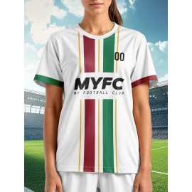 Personalized Women'S Plus Size Football Jersey - Customizable Team Name & Number, Soft Lightweight Breathable Fabric, Vibrant Soccer Stadium Print, Summer Outdoor Sports Jersey for Casual Wear, Soccer Jersey, PLUS SIZE