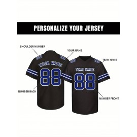 Customizable Football Jersey - Personalized Name & Number, V-Neck, Short Sleeve, Breathable Summer Fabric, Team Colors with Striped Collar - Perfect Gift for Fans, Custom Football Jersey, Fan Apparel, Durable Sportswear