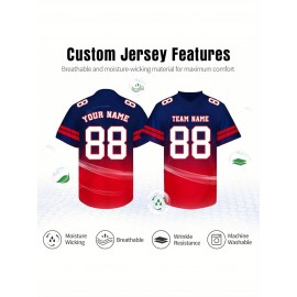 Customizable Football Jersey - Personalized Name & Number, V-Neck, Short Sleeve, Breathable Summer Fabric, Team Colors with Striped Collar - Perfect Gift for Fans, Custom Football Jersey, Fan Apparel, Durable Sportswear