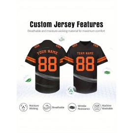 Customizable Football Jersey - Personalized Name & Number, V-Neck, Short Sleeve, Breathable Summer Fabric, Team Colors with Striped Collar - Perfect Gift for Fans, Custom Football Jersey, Fan Apparel, Durable Sportswear