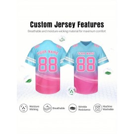 Customizable Football Jersey - Personalized Name & Number, V-Neck, Short Sleeve, Breathable Summer Fabric, Team Colors with Striped Collar - Perfect Gift for Fans, Custom Football Jersey, Fan Apparel, Durable Sportswear