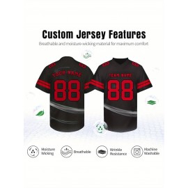 Customizable Football Jersey - Personalized Name & Number, V-Neck, Short Sleeve, Breathable Summer Fabric, Team Colors with Striped Collar - Perfect Gift for Fans, Custom Football Jersey, Fan Apparel, Durable Sportswear