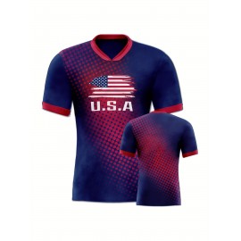 Women's Large Size Professional Sports Fabric Creative Pattern Print USA Home Soccer Jersey T-shirt, Soccer Jersey Flag Uniforms Shirts Breathable And Lightweight, Moisture-Wicking, As Gifts For Sports Fans