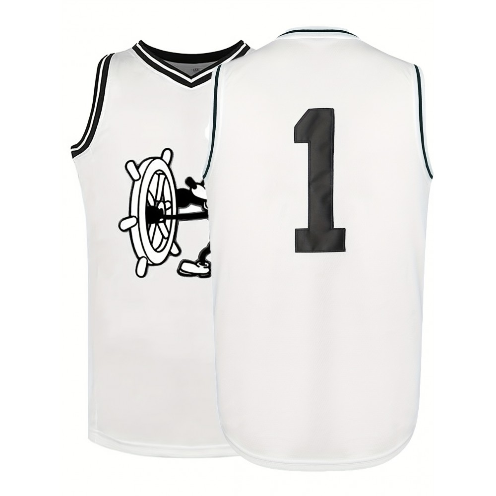 All Stitched 1 White Basketball Jersey, Breathable, Sleeveless, Embroidered Uniform Shirt For Men, Perfect For Sports & Outdoor Activities All Stitched 1 White Basketball Jersey, Breathable, Sleeveless, Embroidered Uniform Shirt For Men, Perfect For Sports & Outdoor Activities