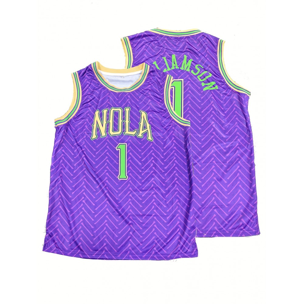 Men'S #1 New Orleans Basketball Jersey - Vibrant Purple & Green Retro Design, Breathable Polyester, V-Neck Sleeveless Sports Shirt for Parties, Training & Casual Wear, Sports Casual Wear | Retro Basketball Jersey | Polyester Mesh Fabric Men'S #1 New Orleans Basketball Jersey - Vibrant Purple & Green Retro Design, Breathable Polyester, V-Neck Sleeveless Sports Shirt for Parties, Training & Casual Wear, Sports Casual Wear | Retro Basketball Jersey | Polyester Mesh Fabric