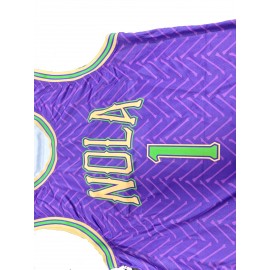 Men'S #1 New Orleans Basketball Jersey - Vibrant Purple & Green Retro Design, Breathable Polyester, V-Neck Sleeveless Sports Shirt for Parties, Training & Casual Wear, Sports Casual Wear | Retro Basketball Jersey | Polyester Mesh Fabric