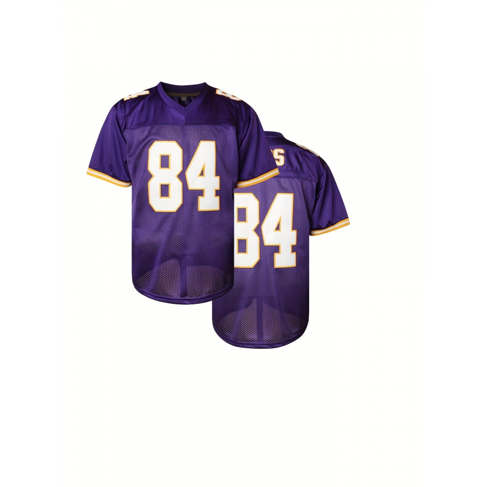 Men'S #84 Purple Sports Jersey, Polyester V-Neck Football Jersey with Embroidery, Slight Stretch Knit Fabric, Loose Fit, for Adult Men, Four Seasons, Casual & Training Wear, Sports & Party Men'S #84 Purple Sports Jersey, Polyester V-Neck Football Jersey with Embroidery, Slight Stretch Knit Fabric, Loose Fit, for Adult Men, Four Seasons, Casual & Training Wear, Sports & Party