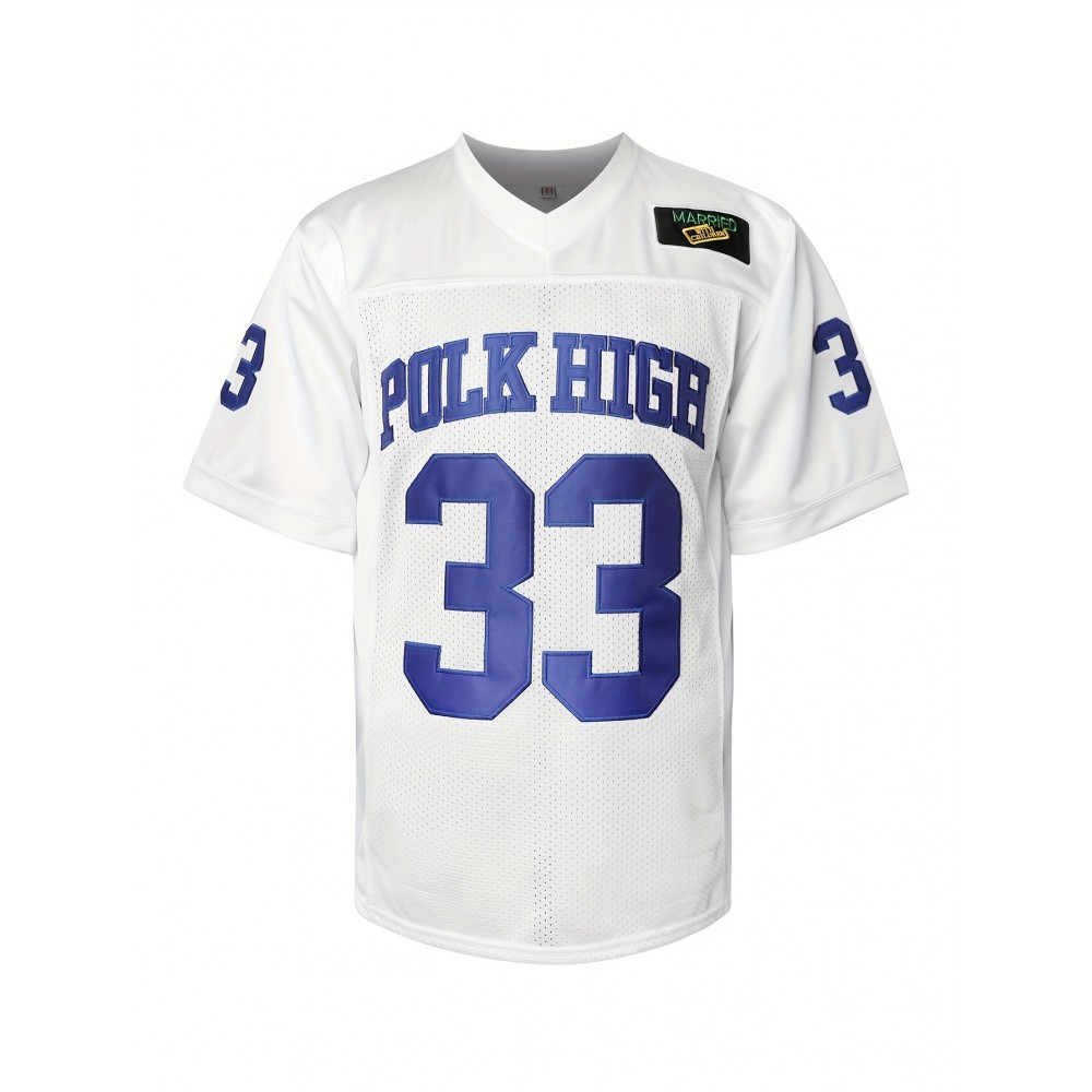 Men's #33 White American Football Jersey - V-Neck, Men's #33 White American Football Jersey - V-Neck,