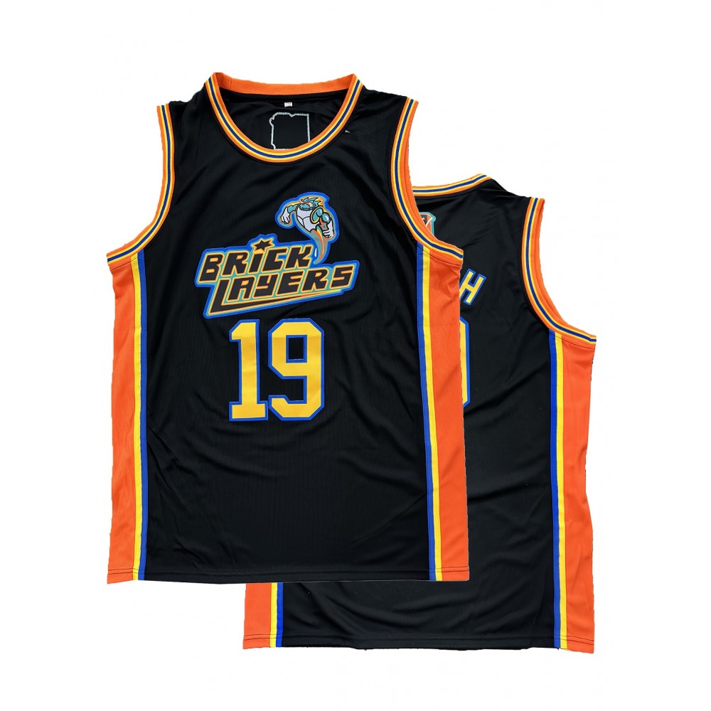 Men's Brick Lakers #19 Basketball Tank Top - Black & Orange Embroidered Sports Jersey, Breathable Polyester for Training, Competition, and Casual Wear, Casual Wear Jersey | Sporty Look | Embroidered Details, Basketball Jersey