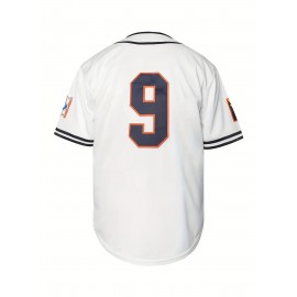 Men's #9 White Baseball Jersey - Fully Embroidered 