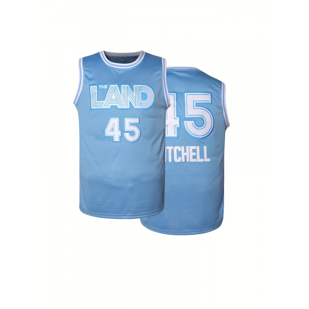 Men'S #45 Blue Basketball Jerseys Stitched Name And Number S-3XL Men'S #45 Blue Basketball Jerseys Stitched Name And Number S-3XL