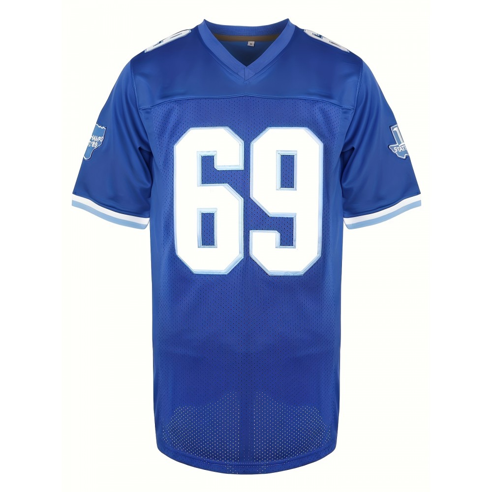 Men's #69 Blue American Football Jersey - V-Neck, Name & Number, Breathable Polyester, Loose Fit for Team Sports, Parties & Events, Sizes S-3XL Men's #69 Blue American Football Jersey - V-Neck, Name & Number, Breathable Polyester, Loose Fit for Team Sports, Parties & Events, Sizes S-3XL
