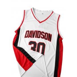 1pc Men'S Basketball Jersey - White Polyester V-Neck Sweatshirt with Embroidered Lettering & Number, Slight Stretch Knit Fabric, Loose Fit for Sports & Parties, Sizes S-3XL