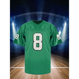 Men's #8 Green American Football Jersey - V-Neck Loose Fit with ROSS Lettering, Machine Washable, All-Season Comfort for Team Sports, Parties & Casual Wear (Sizes S-3XL), Sports Fan Apparel, Athletic Vneck Style, Durable Sportswear