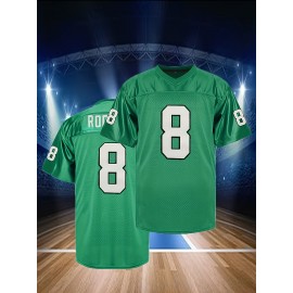 Men's #8 Green American Football Jersey - V-Neck Loose Fit with ROSS Lettering, Machine Washable, All-Season Comfort for Team Sports, Parties & Casual Wear (Sizes S-3XL), Sports Fan Apparel, Athletic Vneck Style, Durable Sportswear
