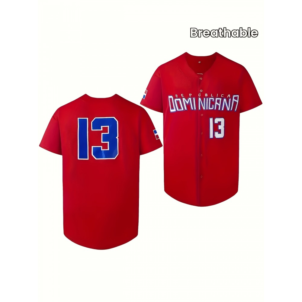 Men's#13 Red Baseball Jeresys Stitched Name And Number Men's#13 Red Baseball Jeresys Stitched Name And Number