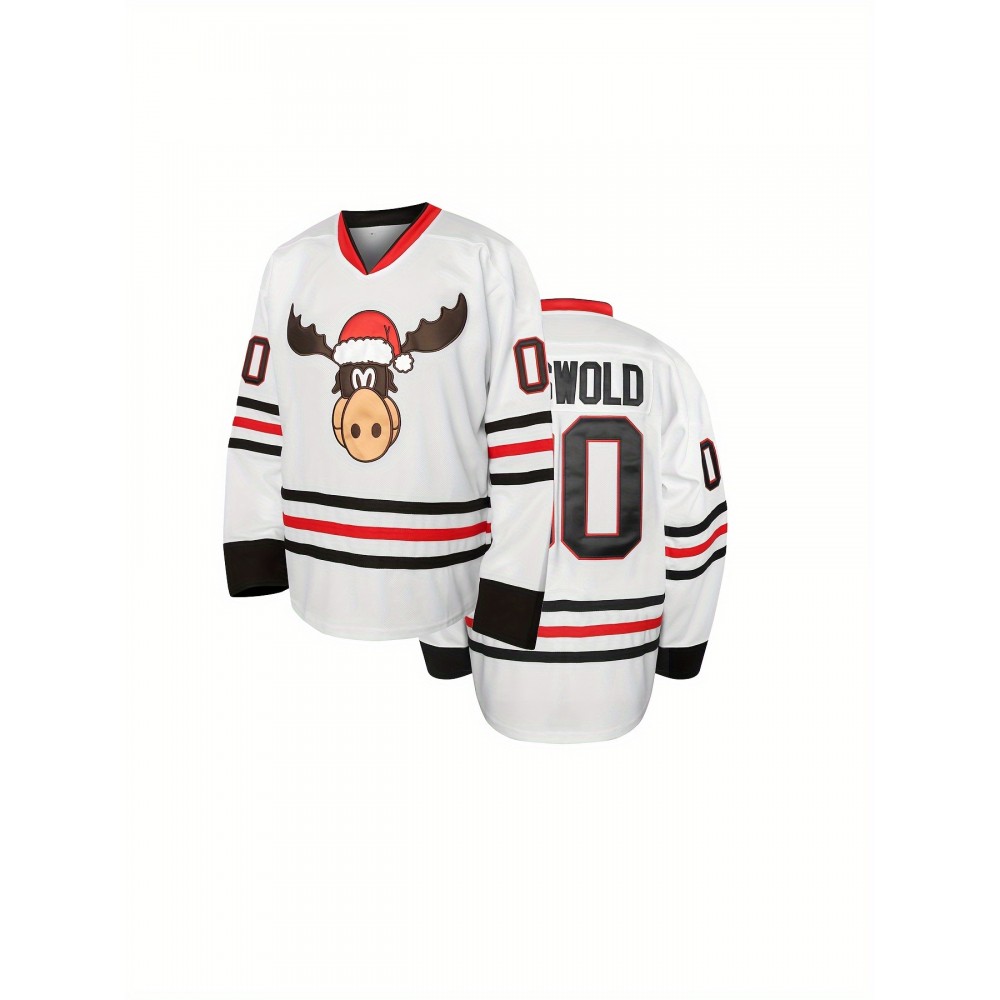 Men's #00 White Hockey Jersey with Embroidered Name & Number - Durable Polyester, V-Neck Captain's Sweatshirt, Machine Washable - Perfect for Sports, All Seasons Men's #00 White Hockey Jersey with Embroidered Name & Number - Durable Polyester, V-Neck Captain's Sweatshirt, Machine Washable - Perfect for Sports, All Seasons