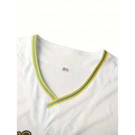 Men'S #9 White Sleeveless Baseball Jersey with Green & Yellow Accents - Full Embroidery, V-Neck, Athletic Fit for All Seasons, Casual & Competitive Wear, Casual Sports Jersey | Embroidered Jersey | Comfortable Fit Jerse