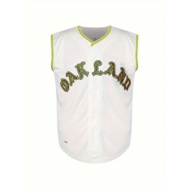 Men'S #9 White Sleeveless Baseball Jersey with Green & Yellow Accents - Full Embroidery, V-Neck, Athletic Fit for All Seasons, Casual & Competitive Wear, Casual Sports Jersey | Embroidered Jersey | Comfortable Fit Jerse