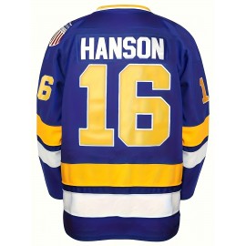 Men's #16 Blue Hockey Jersey - V-Neck, Embroidered Letter & Number Design, Polyester, Machine Washable, Perfect for Sports & Casual Wear, All-Season Comfort Fit, Loose-Fit Pullover Sweatshirt