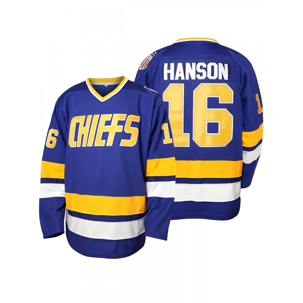 Men's #16 Blue Hockey Jersey - V-Neck, Embroidered Letter & Number Design, Polyester, Machine Washable, Perfect for Sports & Casual Wear, All-Season Comfort Fit, Loose-Fit Pullover Sweatshirt Men's #16 Blue Hockey Jersey - V-Neck, Embroidered Letter & Number Design, Polyester, Machine Washable, Perfect for Sports & Casual Wear, All-Season Comfort Fit, Loose-Fit Pullover Sweatshirt