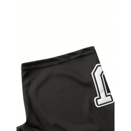 1pc Men'S Black V-Neck Polyester Baseball Jersey with Embroidered Lettering and Number - Slight Stretch Knit Fabric, Loose Fit, Button Closure, Sports & Party Wear for Four Seasons