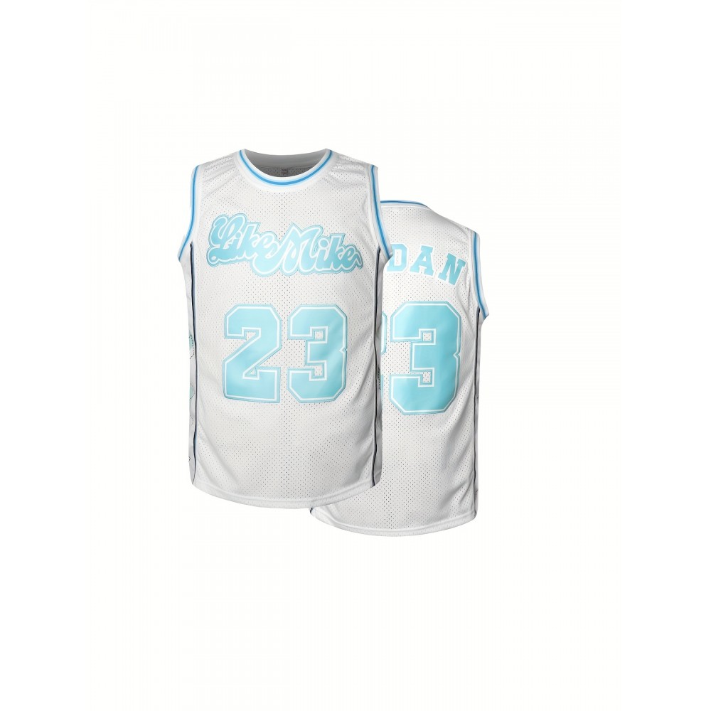 Men's #23 White Basketball Jersey with Embroidered Name and Number, Polyester, V-Neck, Machine Washable, Sizes S-3XL, Ball Clothes Men's #23 White Basketball Jersey with Embroidered Name and Number, Polyester, V-Neck, Machine Washable, Sizes S-3XL, Ball Clothes