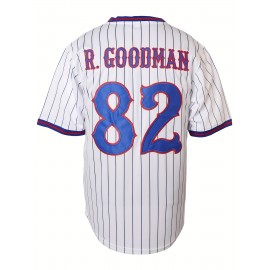 Men's #82 New York Baseball Jersey - V-Neck, Embroidered Name & Number, Striped Sleeves, Loose Fit, Polyester, Machine Washable - Perfect for Parties, Sports & Casual Wear