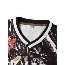 1pc Men'S Black Football Jersey - Polyester Sports Sweatshirt with Embroidered Letter and Number, V-Neck, Slight Stretch, Loose Fit for Party and Team Sports, Four Seasons - Sizes S-3XL