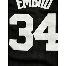 1pc Men'S Breathable Polyester Basketball Jersey, V-Neck Sleeveless Sports Top with Embroidered #34, Loose Fit Knit Fabric for Team Sports, Outdoor Activities, Parties & Casual Wear - Four Seasons