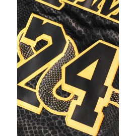 Stitched #24 Black Snakeskin Basketball Jersey, Breathable, Sleeveless, Embroidered Uniform Shirt For Men, Perfect For Sports & Outdoor Activities