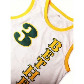 1pc Men'S Embroidered Basketball Jersey - Breathable Polyester V-Neck Top with Slight Stretch, Loose-Fit Sports Shirt for All Seasons, Ideal for Team Sports, Casual Wear & Festive Occasions