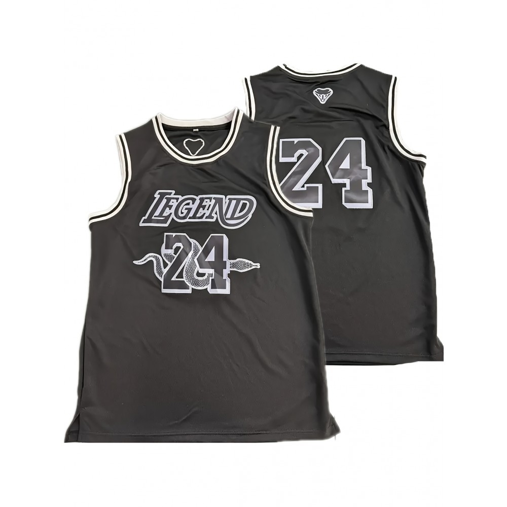 Men's Black Embroidered #24 Basketball Jersey - Breathable Polyester, Loose Fit V-Neck, Short Sleeves, Perfect for Sports, Outdoor Activities, and Casual Wear, Outdoor Activewear | Vneck Top | Polyester Fabric Men's Black Embroidered #24 Basketball Jersey - Breathable Polyester, Loose Fit V-Neck, Short Sleeves, Perfect for Sports, Outdoor Activities, and Casual Wear, Outdoor Activewear | Vneck Top | Polyester Fabric